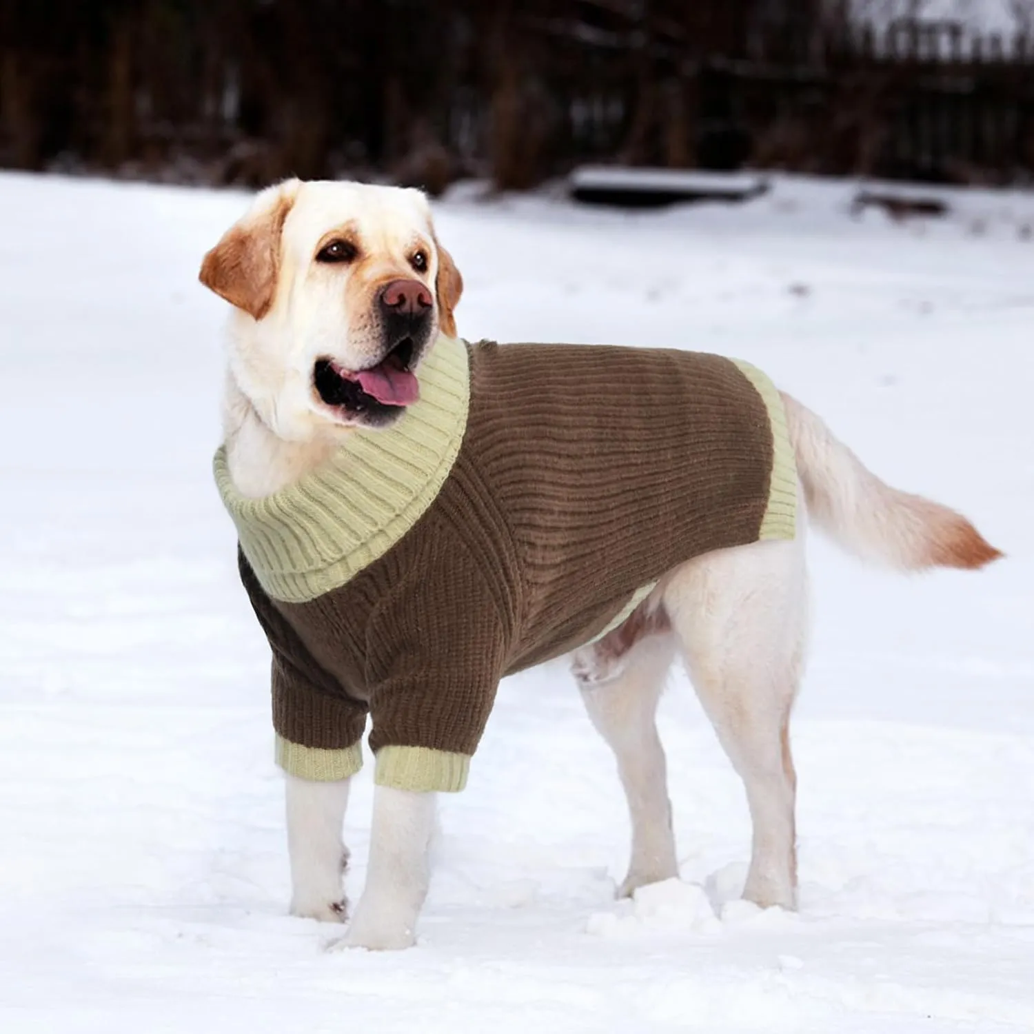 Dog Sweater, Extra Large Dog Sweater, Christmas Dog Sweater Large Breed, Turtleneck Dog Sweaters Knitwear Boys Girls, Classic Cable Knit Dog Pullover Sweater, Golden Retriever (Camel 2XL)