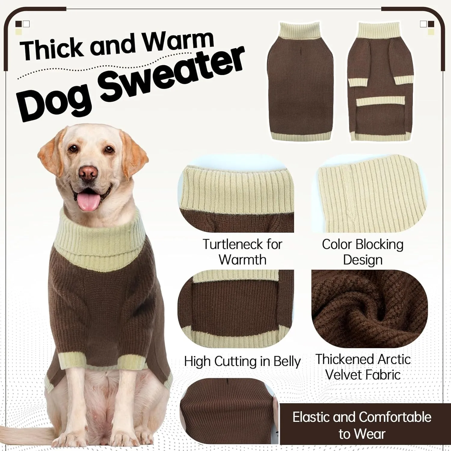 Dog Sweater, Extra Large Dog Sweater, Christmas Dog Sweater Large Breed, Turtleneck Dog Sweaters Knitwear Boys Girls, Classic Cable Knit Dog Pullover Sweater, Golden Retriever (Camel 2XL)