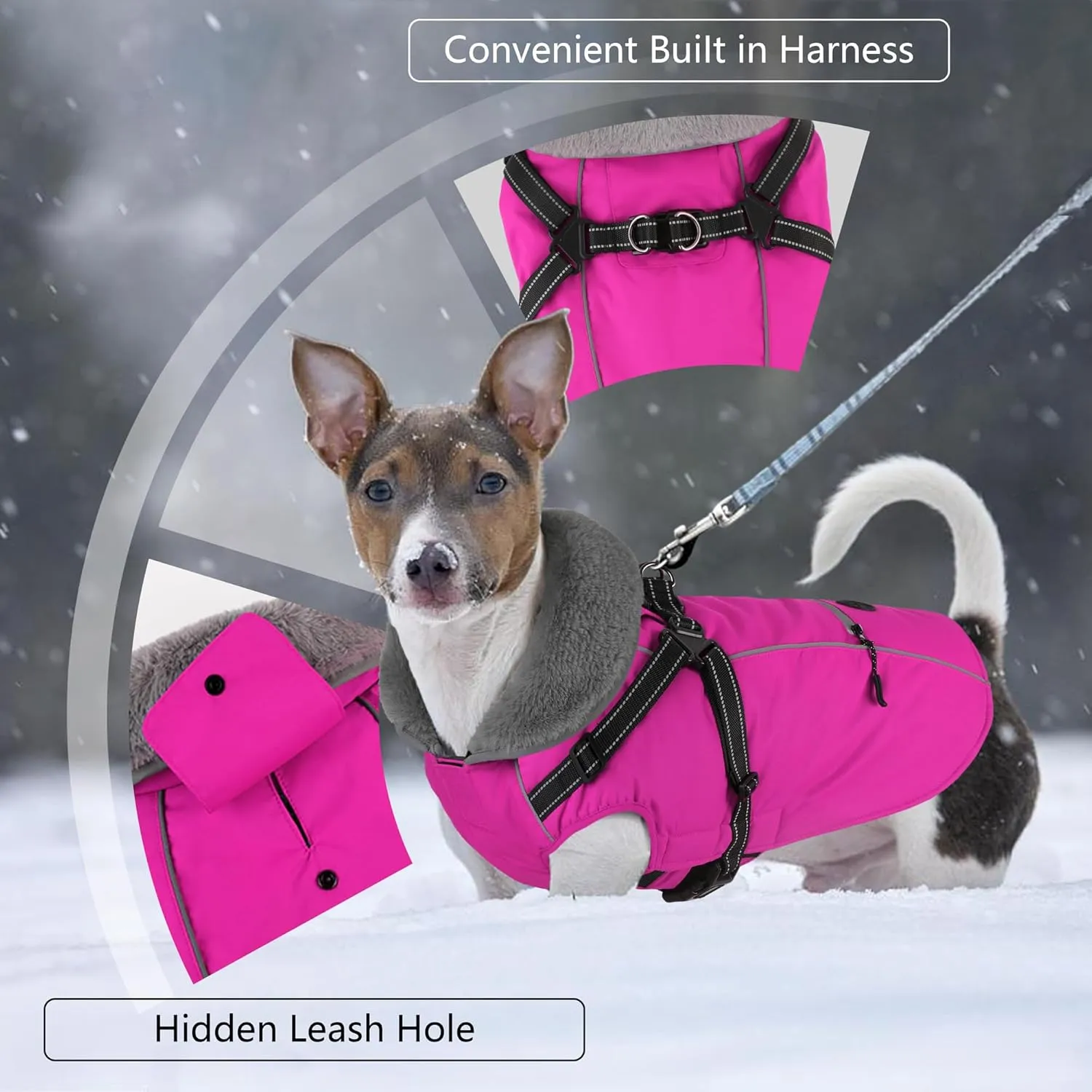 Dogcheer Dog Coat, Waterproof Dog Winter Jacket with Harness, Reflective Adjustable Puppy Cold Weather Coats with Pockets, Christmas Pet Fleece Jacket Snowsuit for Small Medium Large Dogs Pink XS