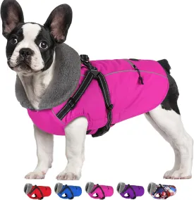 Dogcheer Dog Coat, Waterproof Dog Winter Jacket with Harness, Reflective Adjustable Puppy Cold Weather Coats with Pockets, Christmas Pet Fleece Jacket Snowsuit for Small Medium Large Dogs Pink XS