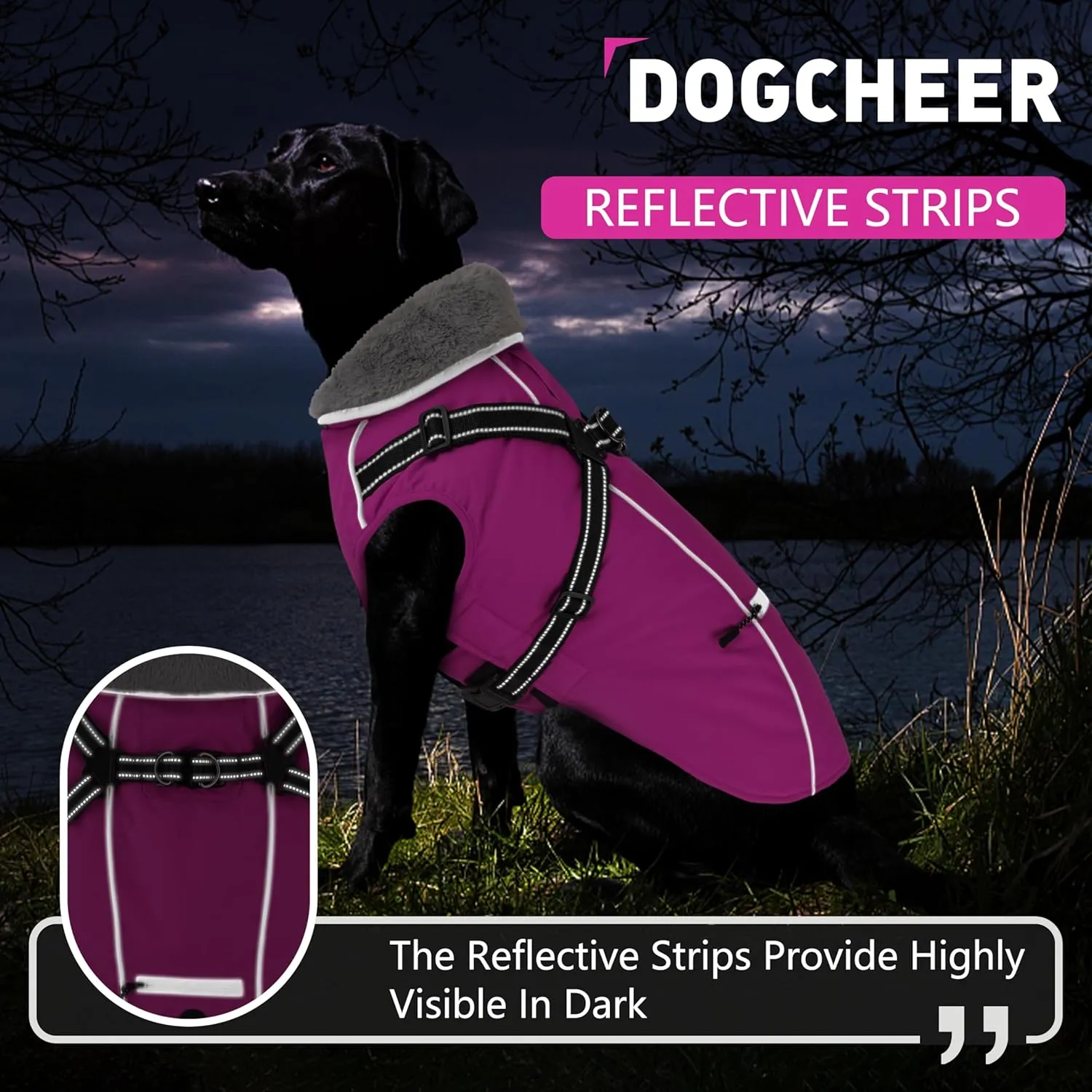 Dogcheer Dog Coat, Waterproof Dog Winter Jacket with Harness, Reflective Adjustable Puppy Cold Weather Coats with Pockets, Christmas Pet Fleece Jacket Snowsuit for Small Medium Large Dogs Pink XS