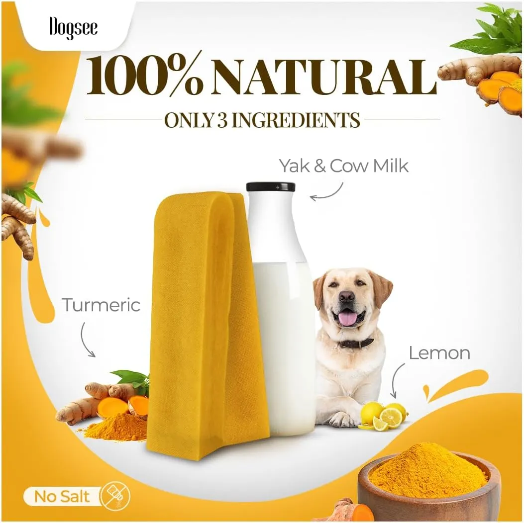 Dogsee Himalayan Yak Cheese Dog Chews with Turmeric/Curcumin (Medium - 6Chew) | Long Lasting | Anti-inflammatory | Fights Plaque and Tartar | Odorless Dog Treats