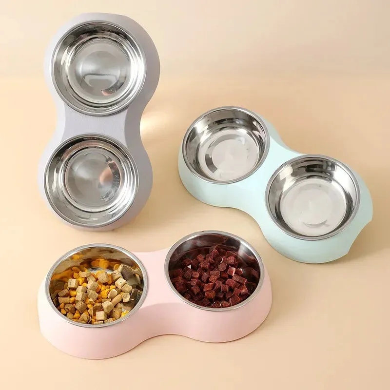 Double Pet Food and Water Bowl – Stainless Steel Dog and Cat Feeding Station