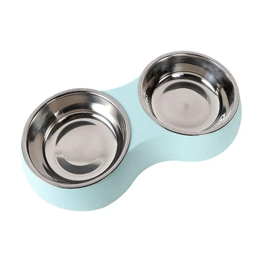 Double Pet Food and Water Bowl – Stainless Steel Dog and Cat Feeding Station