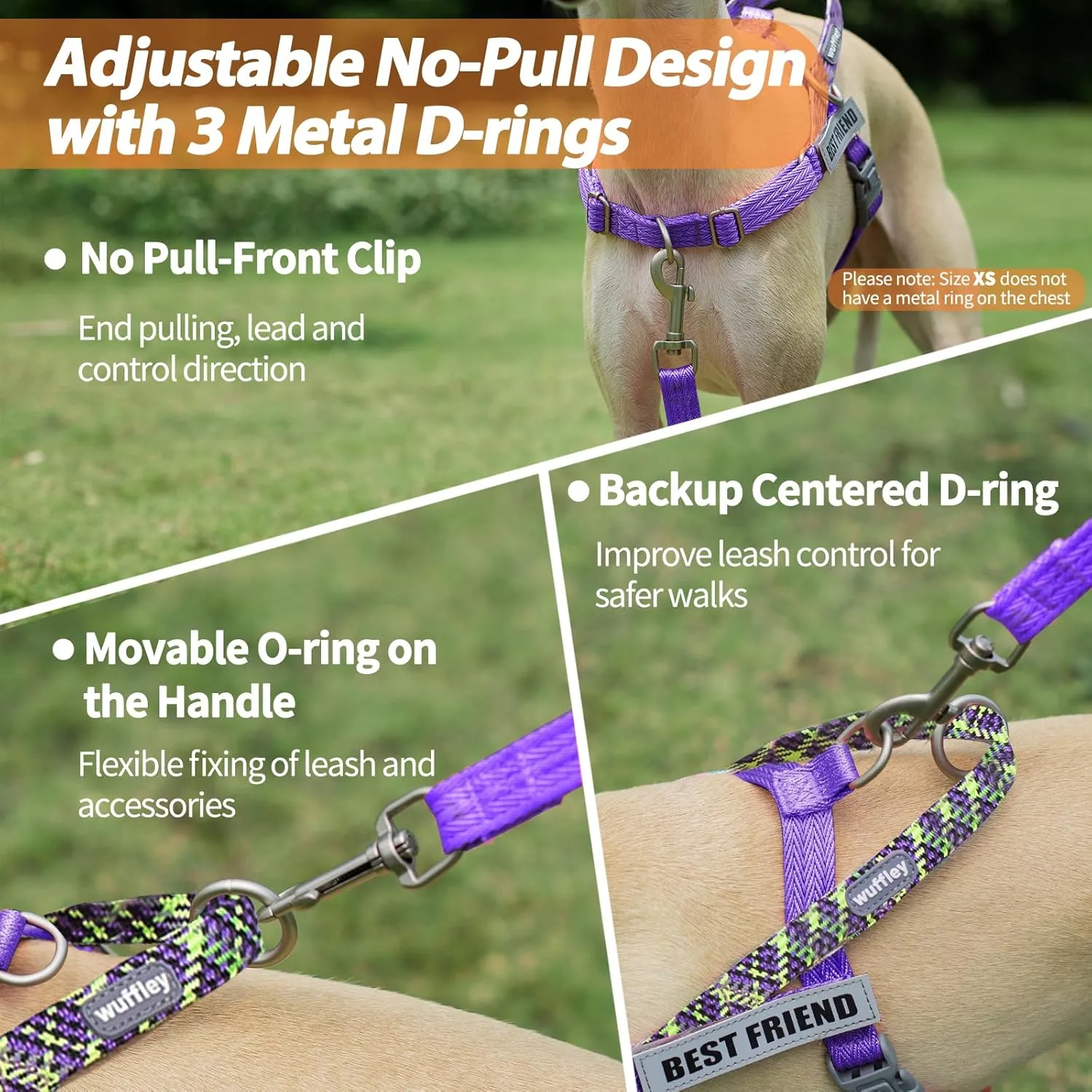Easy Walk Dog Harness and Leash Set, Freedom No Pull Harness with 2 Patches,Escape Proof/Quick Fit to Adjust Dog Vest Harness,Easy for Training Walking for Small,Medium & Large Dogs(Purple,M)
