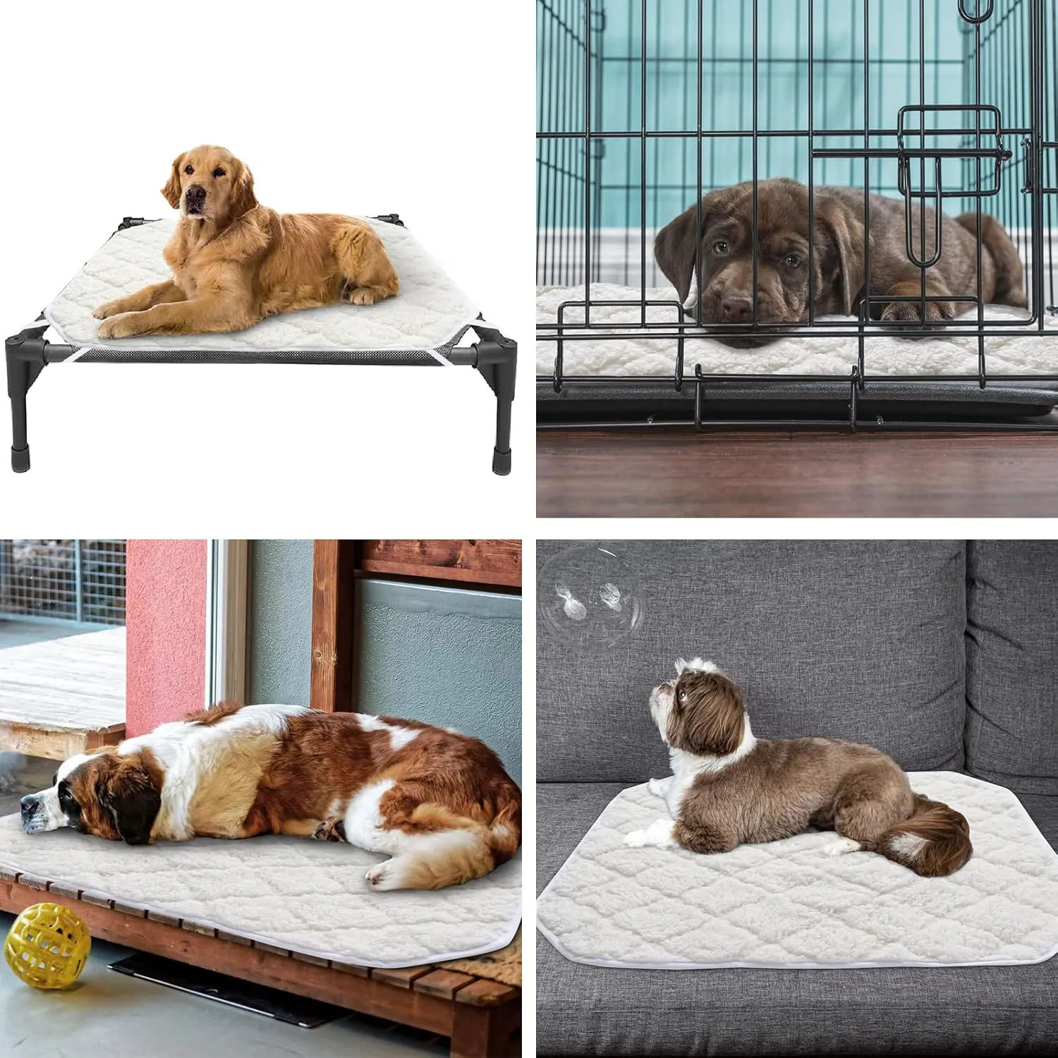 Elevated 2 Pack Soft Plush Dog/Cat Beds Pad, Waterproof with Corner Straps, Machine Washable (Pad Only, Bed not Included)