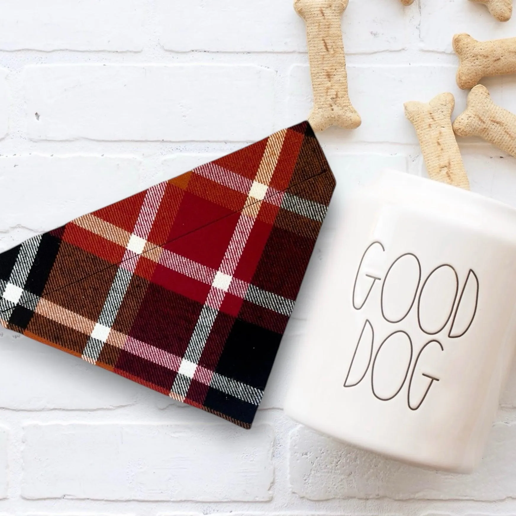 Fall Orange Plaid Dog Bandana or Cat Bandana