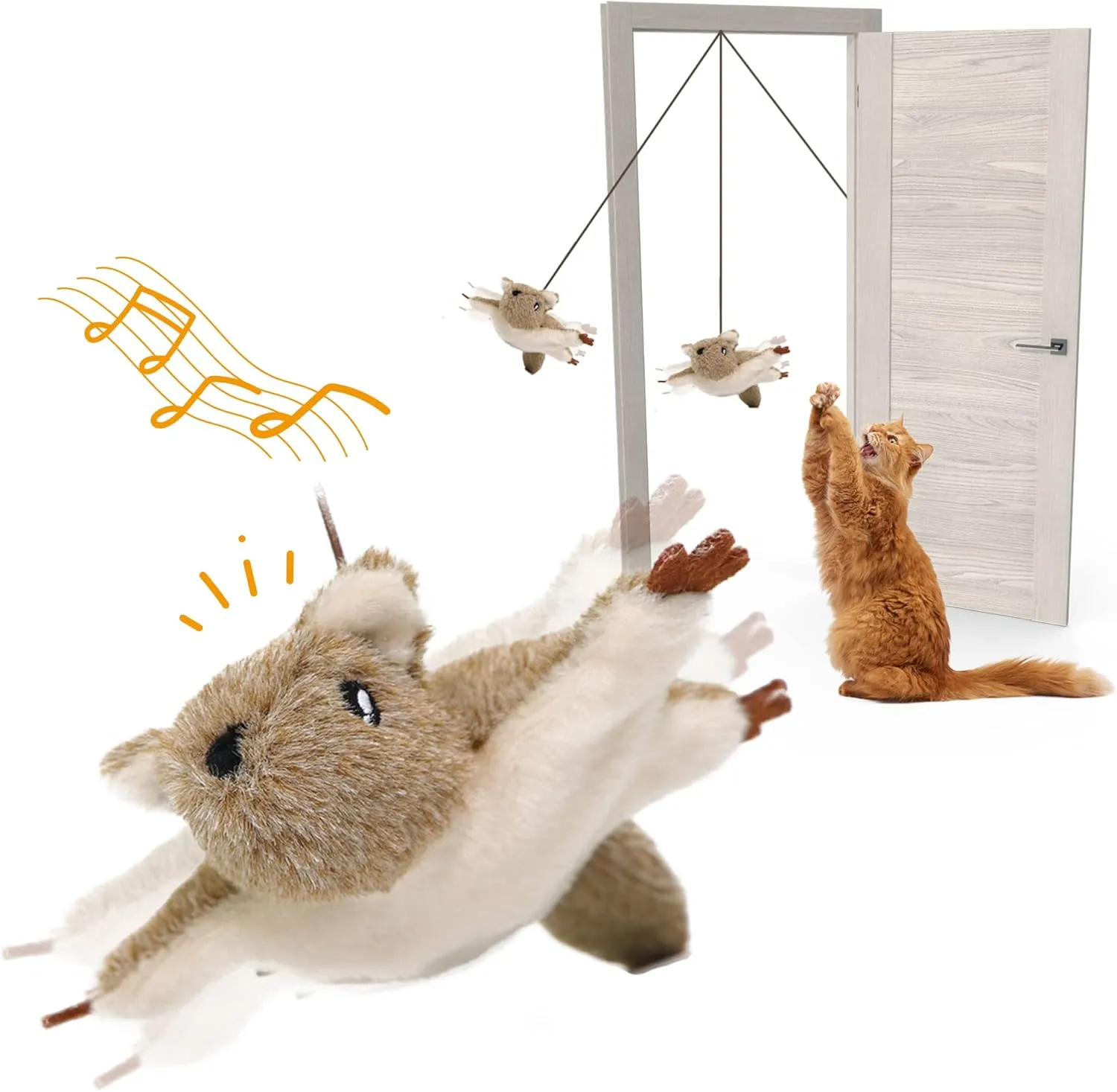 Flapping Cat Toy, Motion Activated Flying Squirrel with Catnip, 3 Modes & USB Rechargeable, Machine Washable Interactive Toy for Indoor Cats