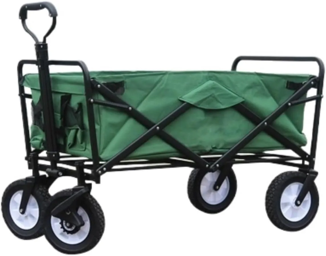Folding Utility Wagon Cart with Wide All Terrain Wheels for Sports Shopping and Camping Outdoor Trolley Cart for Garden Portable and Durable