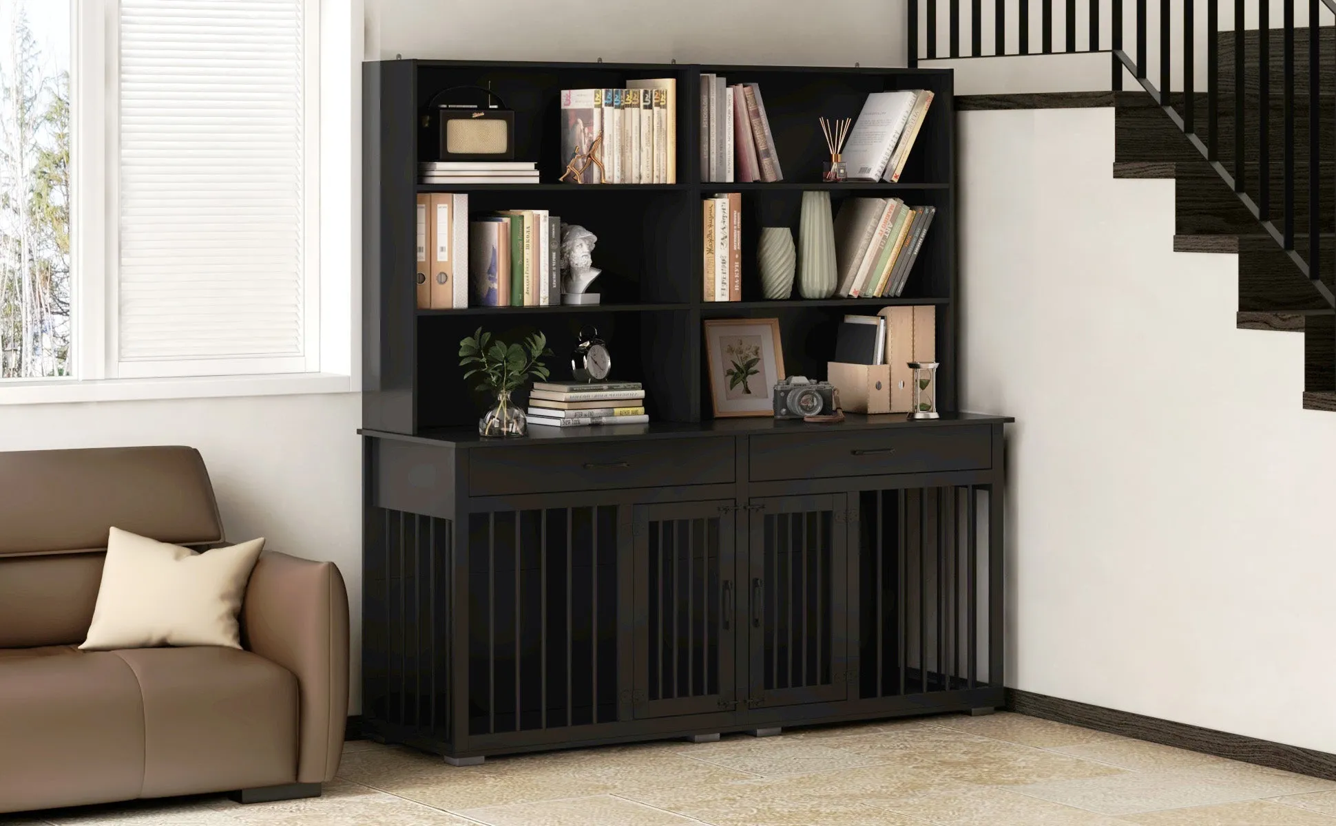 Furniture Style Dog Crate Table With Drawers & Shelves,Pantries Storage Cabinet -150207