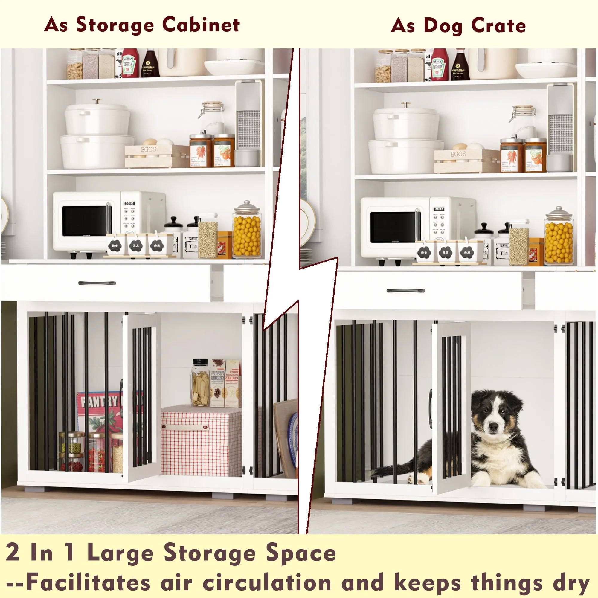 Furniture Style Dog Crate Table With Drawers & Shelves,Pantries Storage Cabinet -150207
