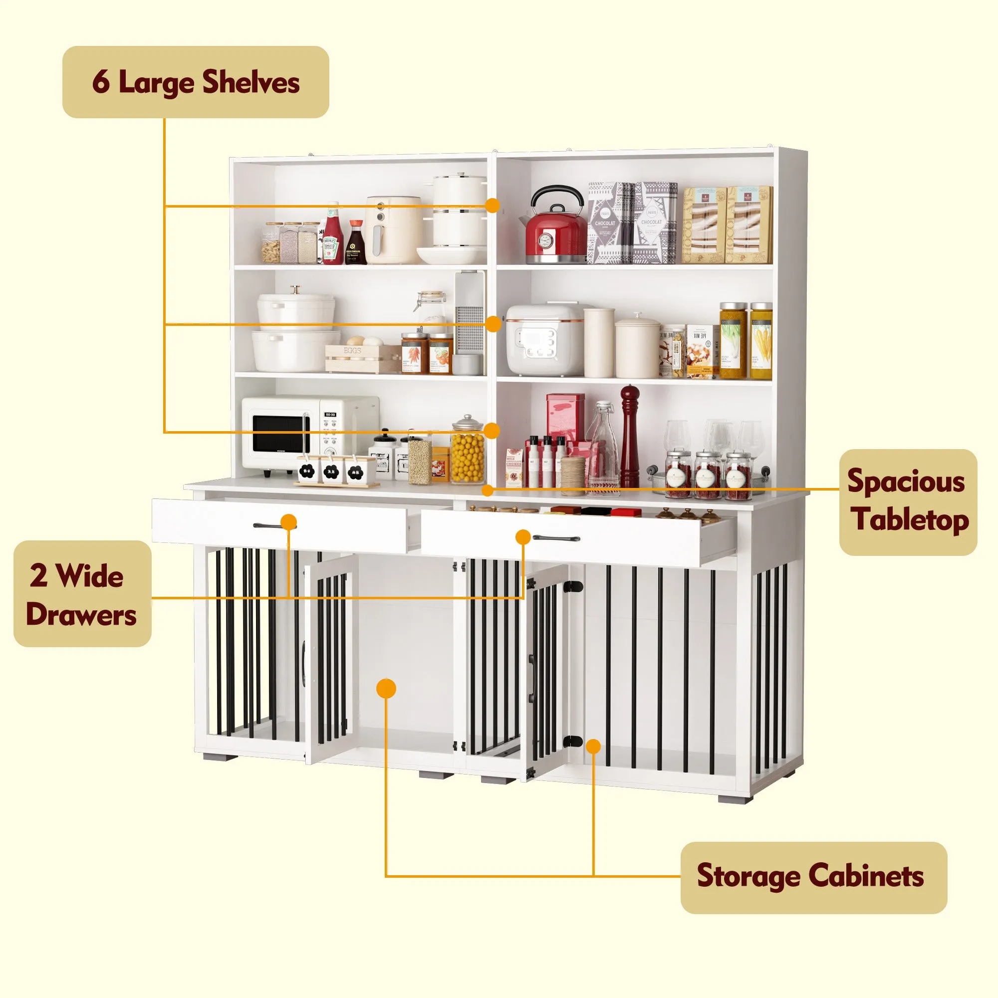 Furniture Style Dog Crate Table With Drawers & Shelves,Pantries Storage Cabinet -150207