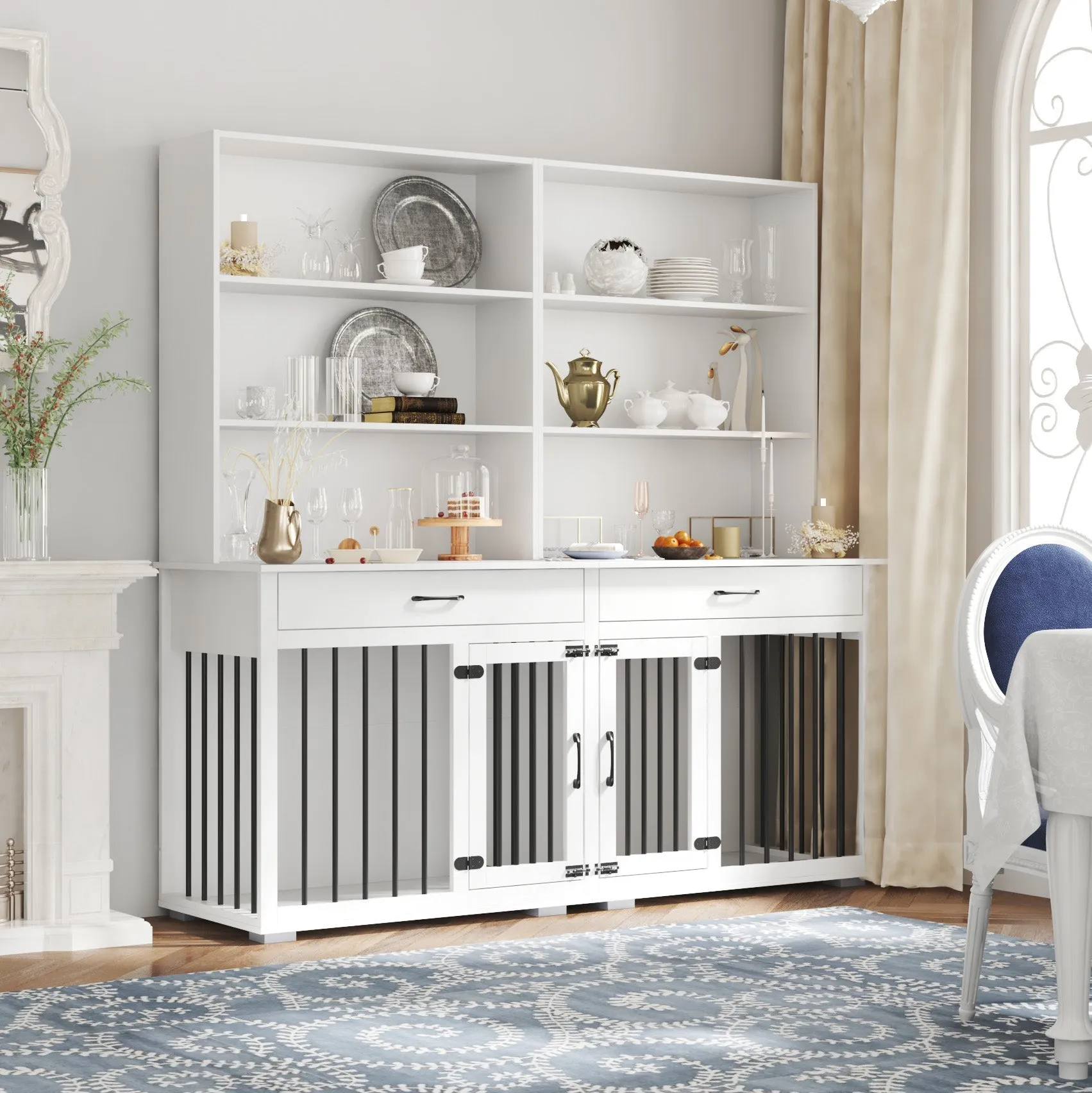 Furniture Style Dog Crate Table With Drawers & Shelves,Pantries Storage Cabinet -150207