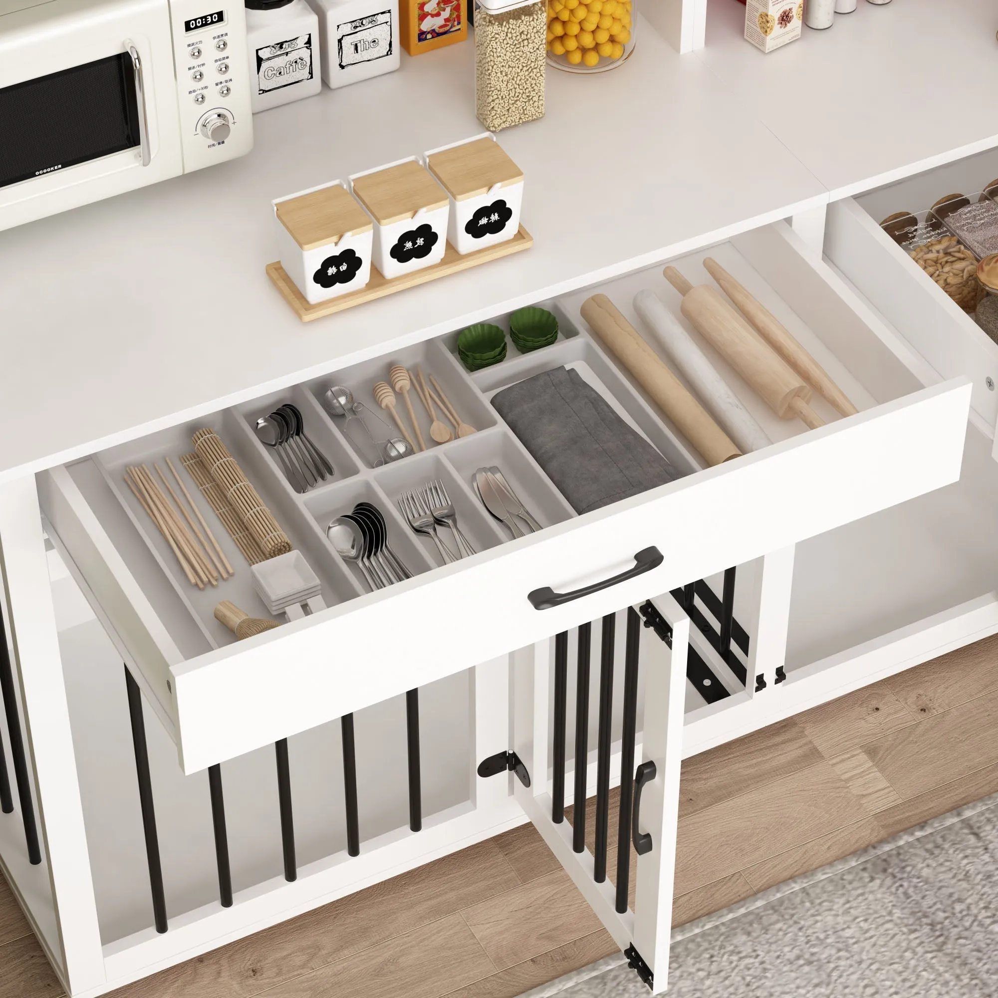 Furniture Style Dog Crate Table With Drawers & Shelves,Pantries Storage Cabinet -150207