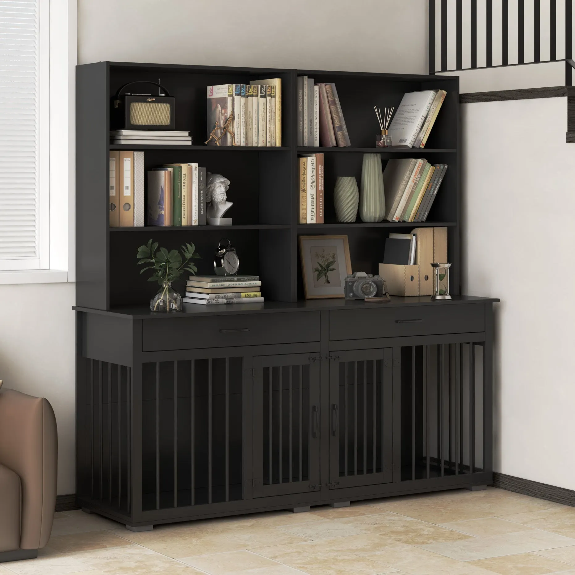 Furniture Style Dog Crate Table With Drawers & Shelves,Pantries Storage Cabinet -150207