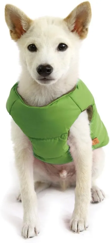 Gooby Padded Vest Dog Jacket - Solid Green, X-Small - Warm Zip Up Vest Fleece Jacket with Dual D Ring Leash - Water Resistant Sweater - Clothes for Small and Medium Dogs