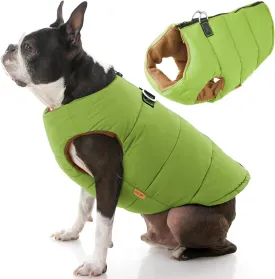 Gooby Padded Vest Dog Jacket - Solid Green, X-Small - Warm Zip Up Vest Fleece Jacket with Dual D Ring Leash - Water Resistant Sweater - Clothes for Small and Medium Dogs