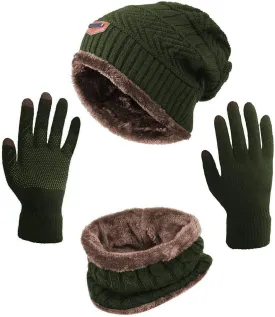 HINDAWI Winter Hat Scarf Gloves Slouchy Beanie Snow Knit Skull Cap Touch Screen Mittens Circle Scarves for Women Men