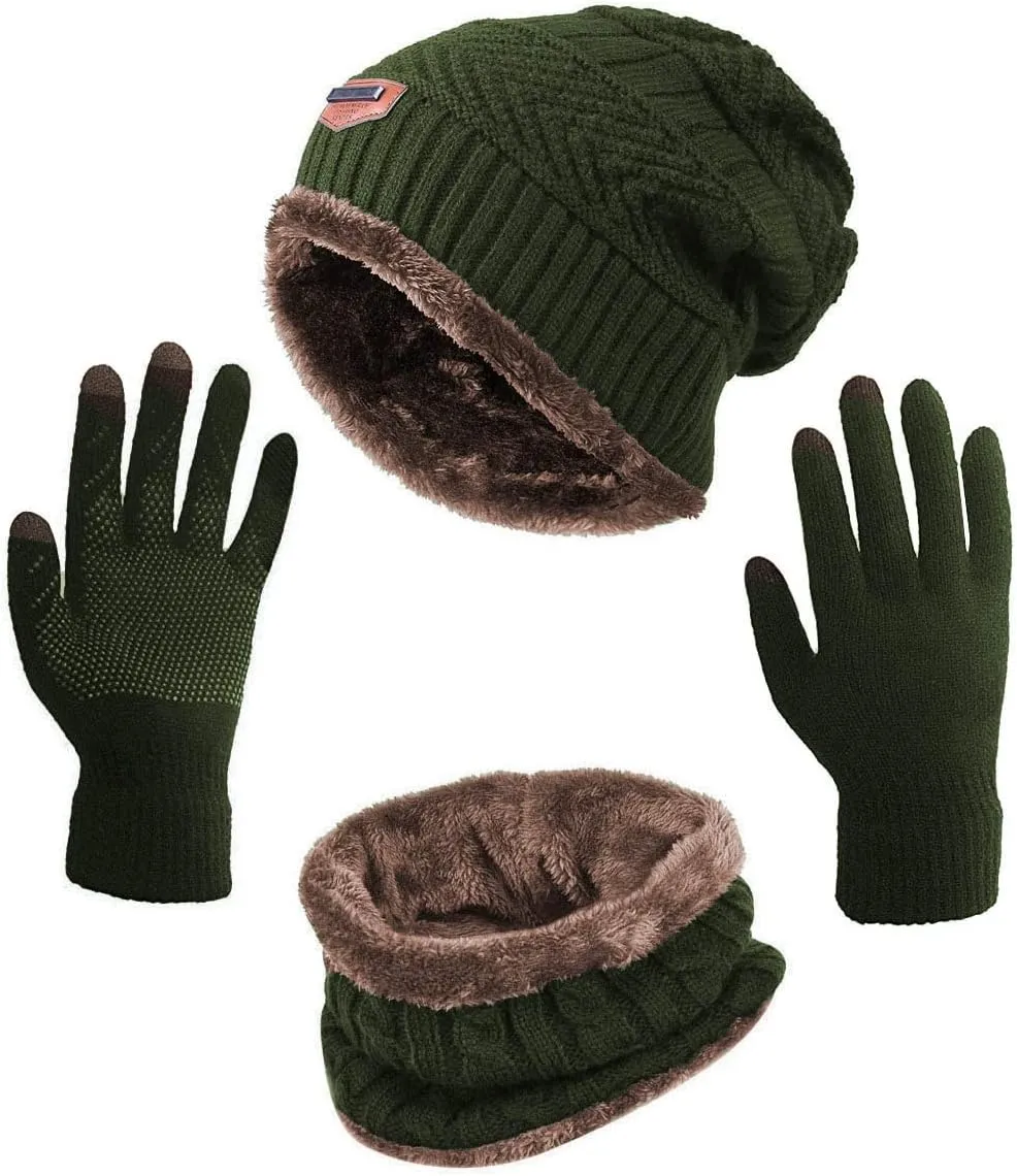 HINDAWI Winter Hat Scarf Gloves Slouchy Beanie Snow Knit Skull Cap Touch Screen Mittens Circle Scarves for Women Men