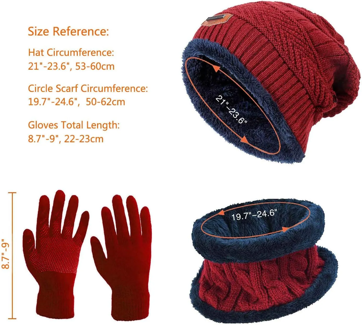 HINDAWI Winter Hat Scarf Gloves Slouchy Beanie Snow Knit Skull Cap Touch Screen Mittens Circle Scarves for Women Men