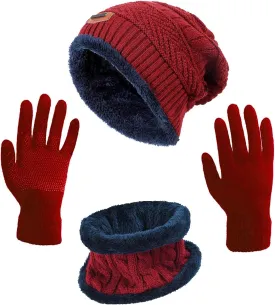HINDAWI Winter Hat Scarf Gloves Slouchy Beanie Snow Knit Skull Cap Touch Screen Mittens Circle Scarves for Women Men
