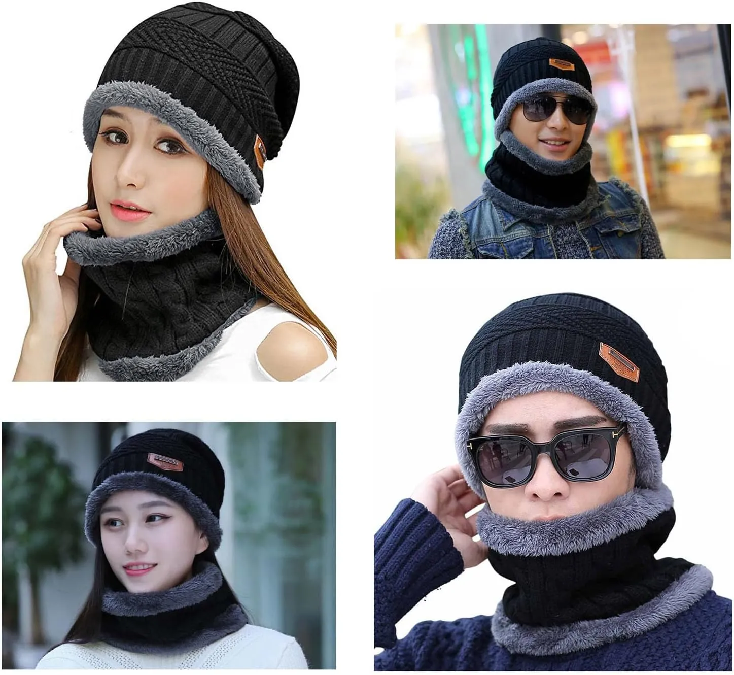 HINDAWI Winter Hat Scarf Gloves Slouchy Beanie Snow Knit Skull Cap Touch Screen Mittens Circle Scarves for Women Men