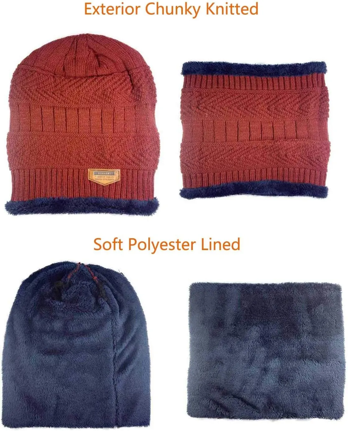 HINDAWI Winter Hat Scarf Gloves Slouchy Beanie Snow Knit Skull Cap Touch Screen Mittens Circle Scarves for Women Men