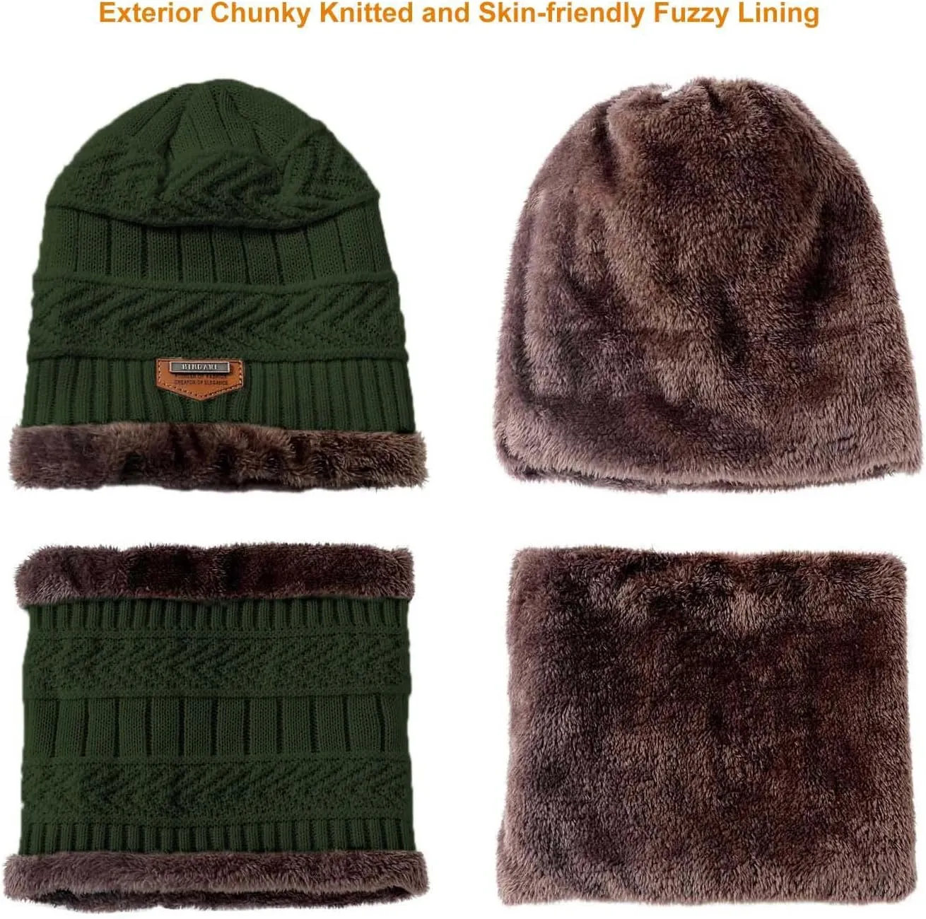 HINDAWI Winter Hat Scarf Gloves Slouchy Beanie Snow Knit Skull Cap Touch Screen Mittens Circle Scarves for Women Men