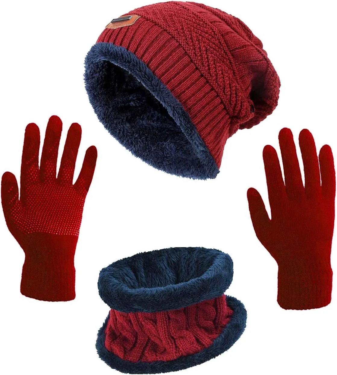 HINDAWI Winter Hat Scarf Gloves Slouchy Beanie Snow Knit Skull Cap Touch Screen Mittens Circle Scarves for Women Men
