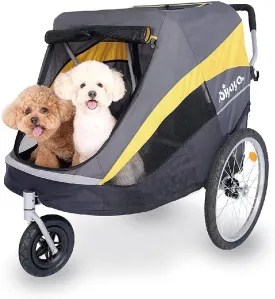 ibiyaya - Hercules Large Dog Stroller for Large Dogs and Cats - Convenient and Foldable, Spacious Room and Pneumatic Tires for a Smooth Ride - Black and Yellow