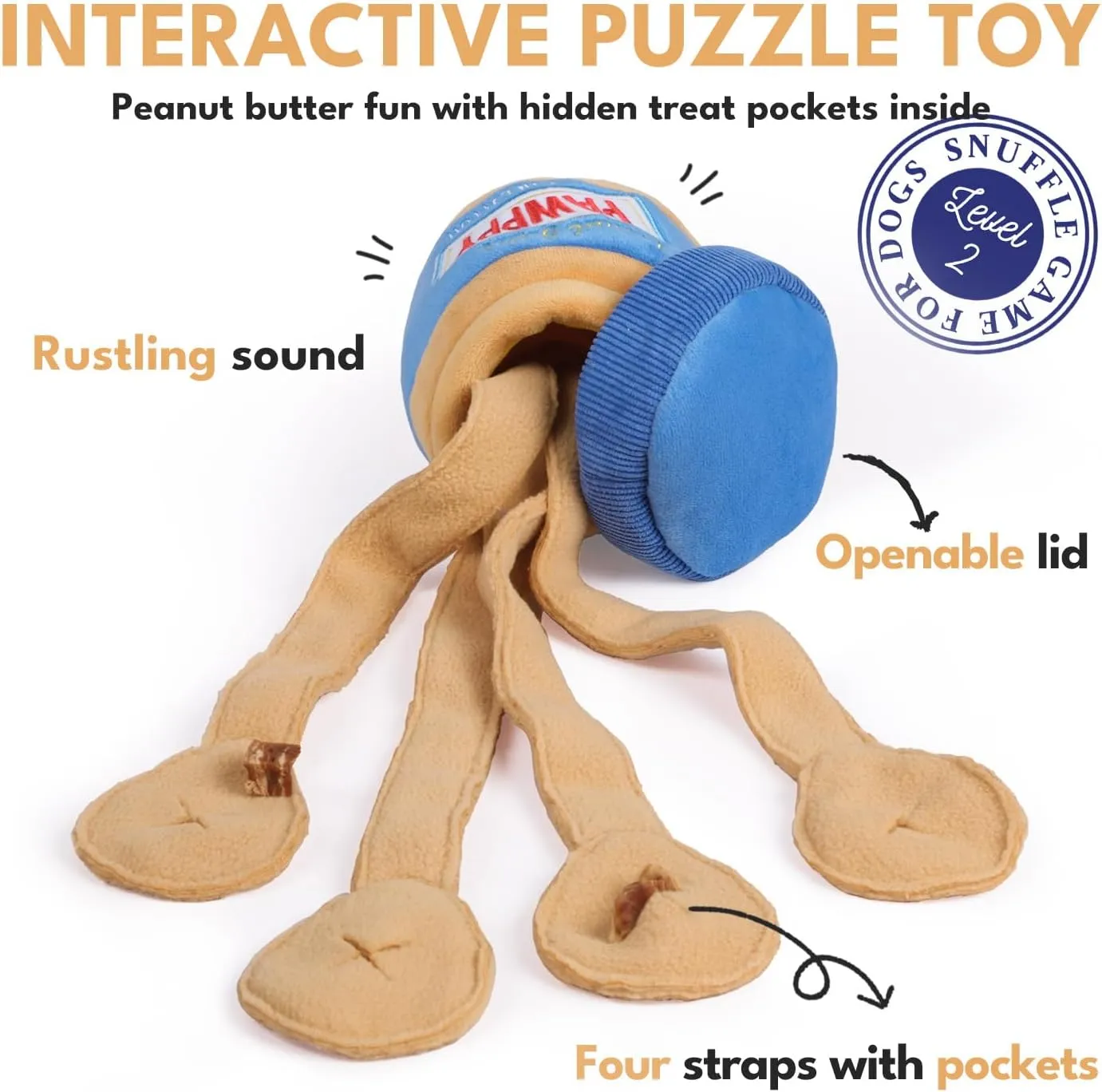 Interactive Dog Enrichment Toy,Cute Crinkle&Snuffle Puppy Toys,Hide & Seek Plush Puzzles,Peanut Butter Jar Toys for Brain Stimulation,for All Dog Sizes