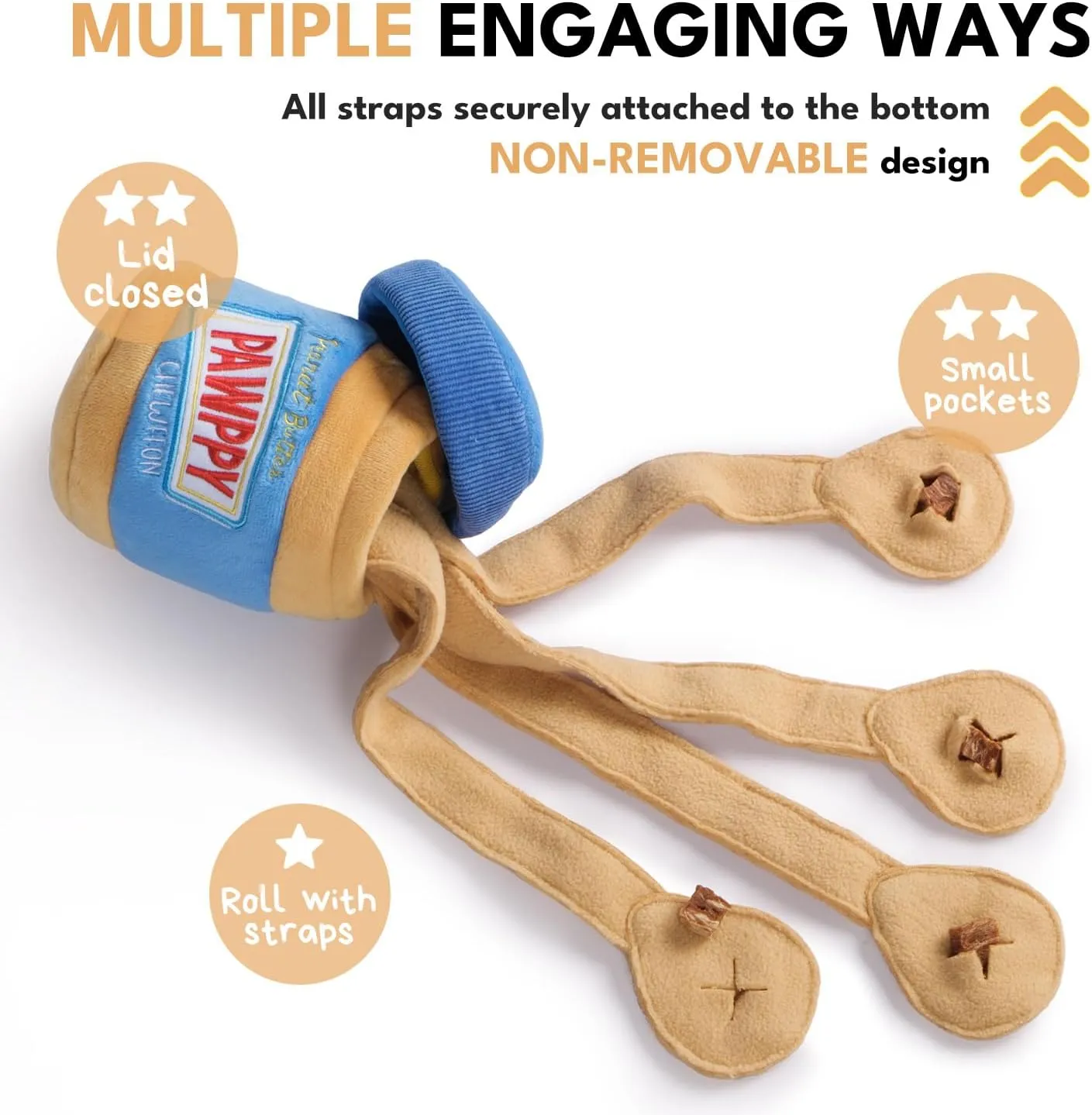 Interactive Dog Enrichment Toy,Cute Crinkle&Snuffle Puppy Toys,Hide & Seek Plush Puzzles,Peanut Butter Jar Toys for Brain Stimulation,for All Dog Sizes