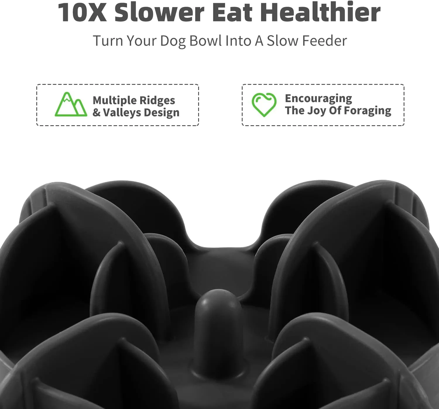 Jaoul Slow Feeder Dog Bowls Insert, X-Large 7 Inch Cuttable Slow Feeder Insert with 32 Octopus Suction Cups for Medium to Large Breed Dog Bowls (Black)