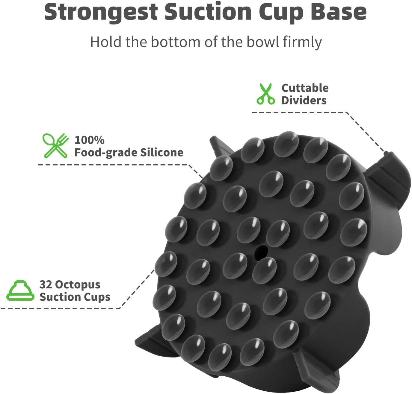 Jaoul Slow Feeder Dog Bowls Insert, X-Large 7 Inch Cuttable Slow Feeder Insert with 32 Octopus Suction Cups for Medium to Large Breed Dog Bowls (Black)