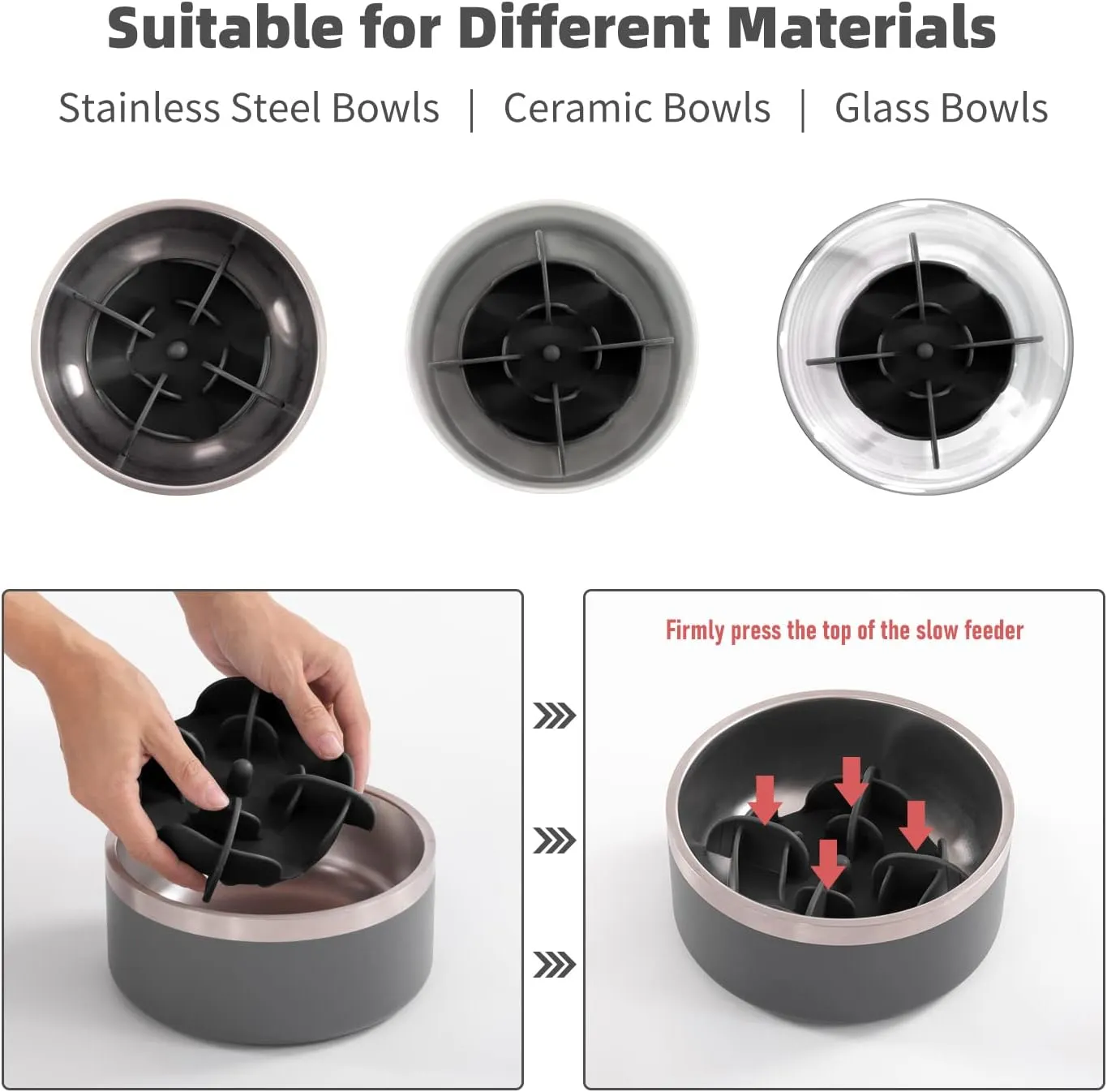 Jaoul Slow Feeder Dog Bowls Insert, X-Large 7 Inch Cuttable Slow Feeder Insert with 32 Octopus Suction Cups for Medium to Large Breed Dog Bowls (Black)
