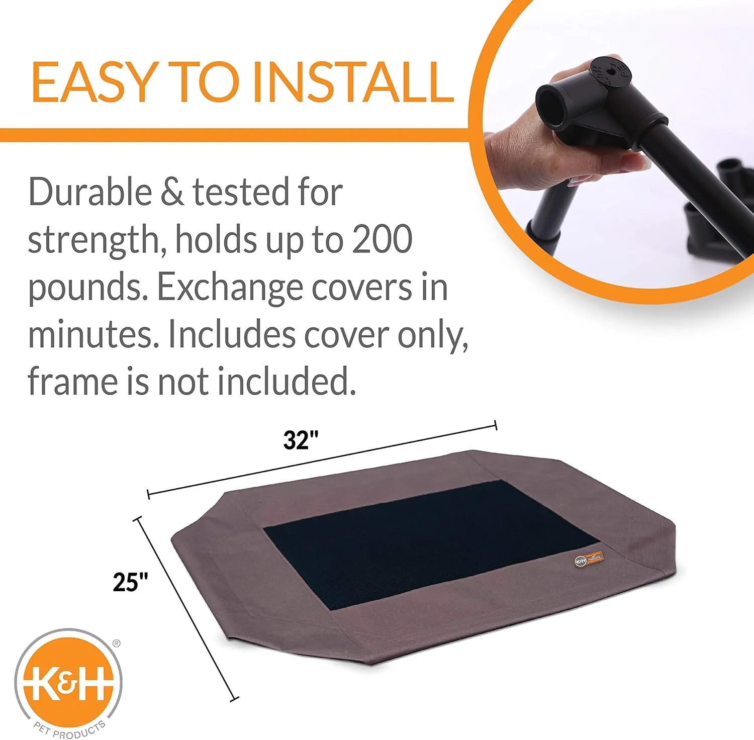 K&H Pet Products Dog Cot Replacement Cover, Designed to fit K&H Medium Pet Cots (Sold Separately), Indoor Outdoor, Breathable Cooling Mesh Center, Machine Washable - Medium 32 X 25in Chocolate