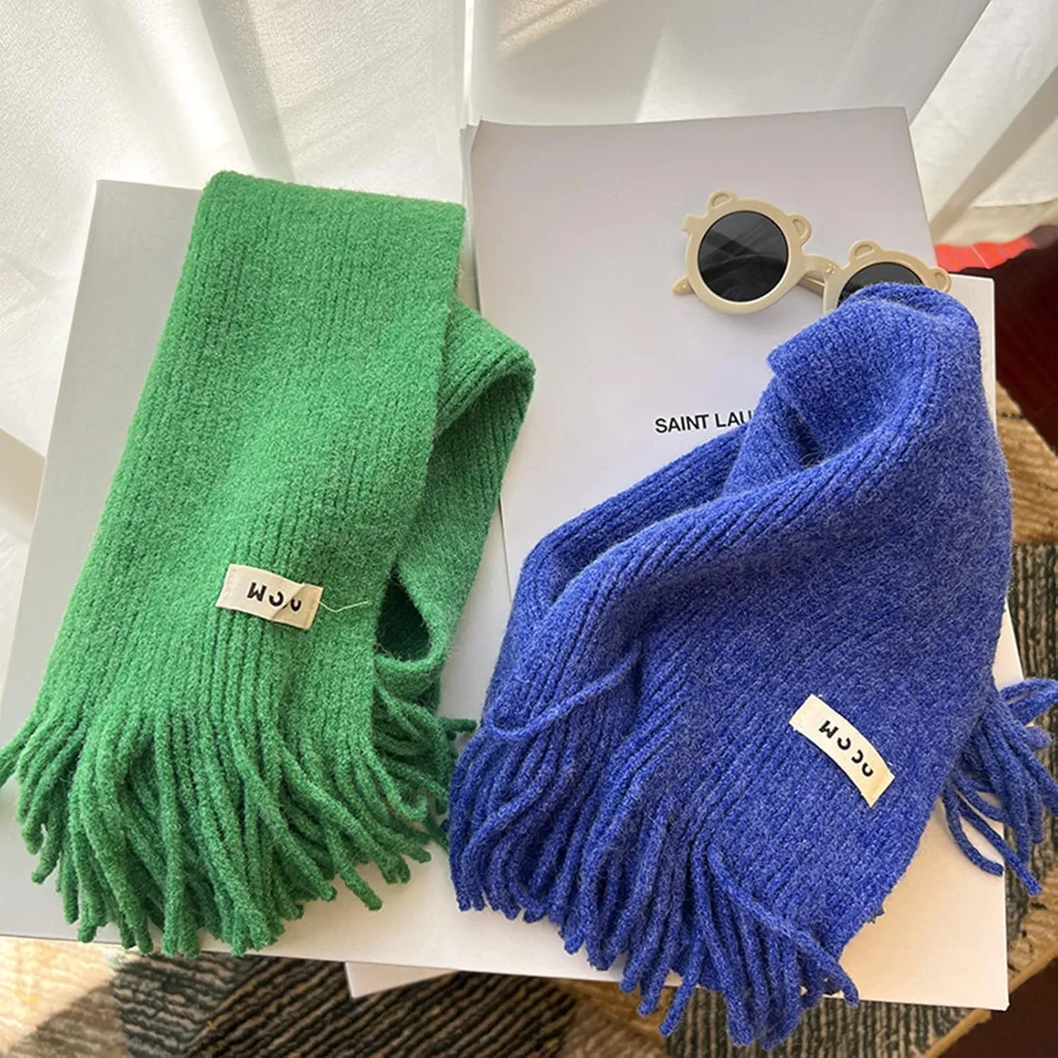 Kids Knit Scarf Winter Fashion Solid Color Toddler Baby Scarves Neck Warmer Tassel Scarf for Boys Girls