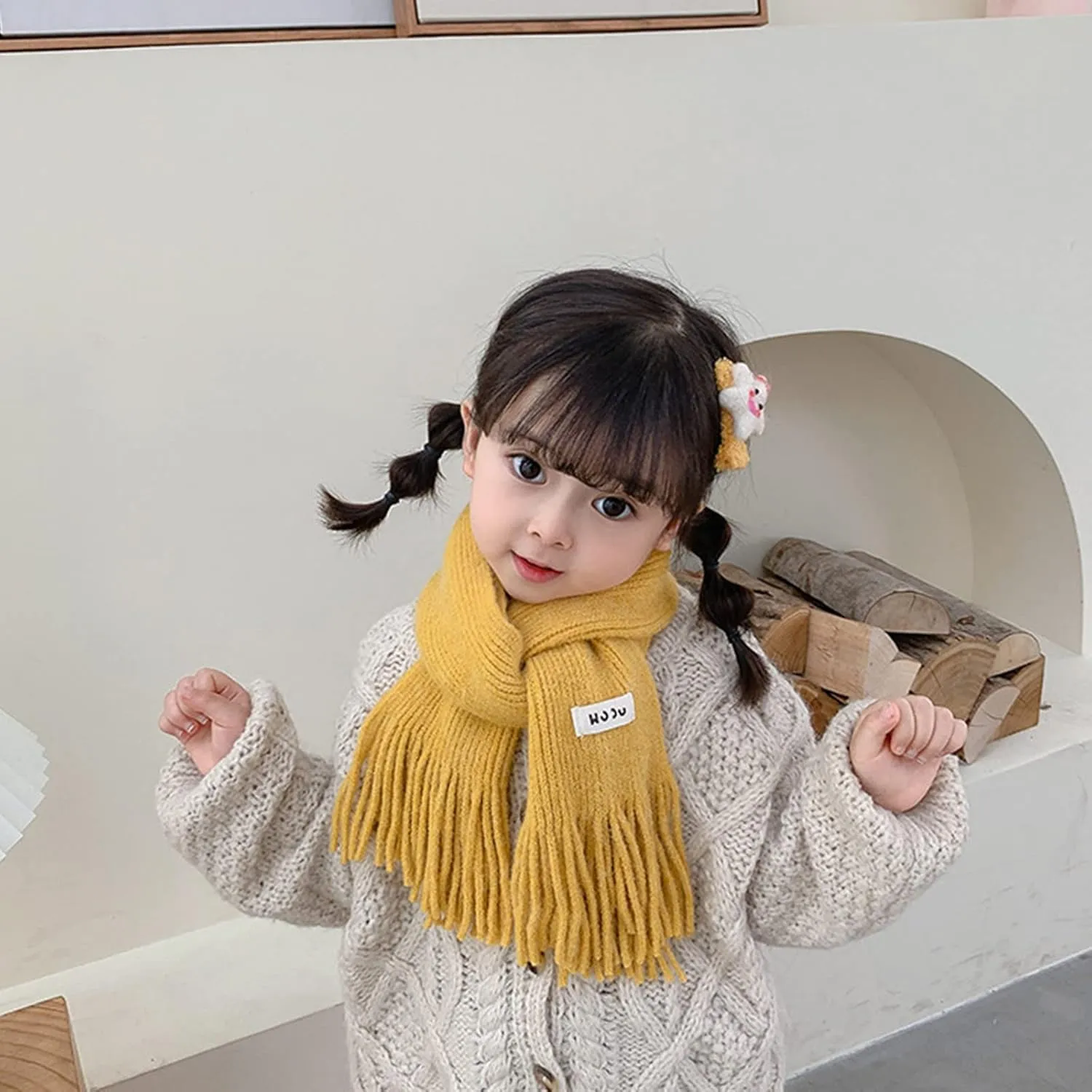 Kids Knit Scarf Winter Fashion Solid Color Toddler Baby Scarves Neck Warmer Tassel Scarf for Boys Girls
