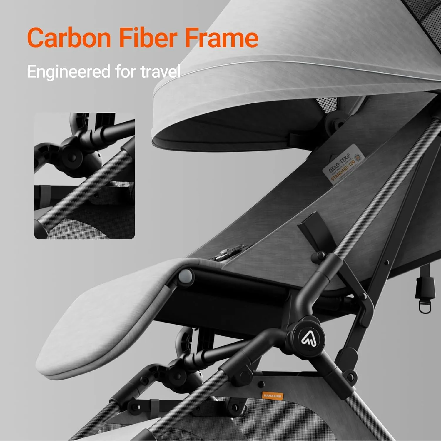 Lightweight Baby Travel Stroller with Carbor Fiber Frame, Compact & Airplane-Friendly, One-Handed Folding Design, 11.6 lbs, Perfect for Toddlers, Grey