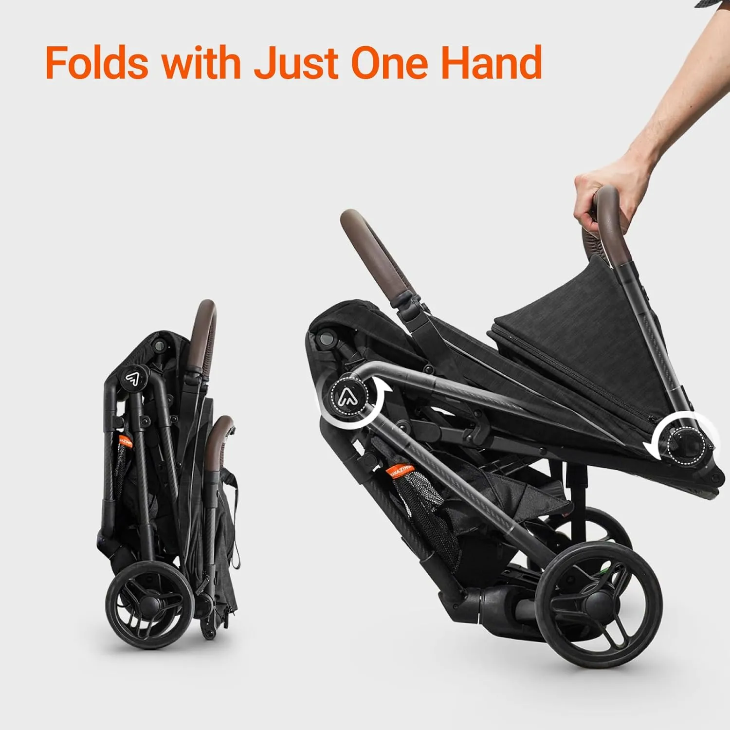 Lightweight Baby Travel Stroller with Carbor Fiber Frame, Compact & Airplane-Friendly, One-Handed Folding Design, 11.6 lbs, Perfect for Toddlers, Organizer & Cushion Included, Black