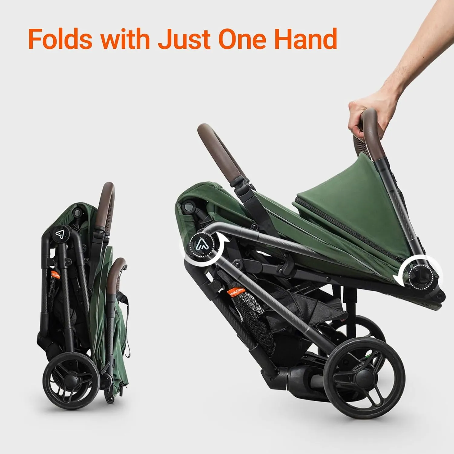 Lightweight Baby Travel Stroller with Carbor Fiber Frame, Compact & Airplane-Friendly, One-Handed Folding Design, 11.6 lbs, Perfect for Toddlers, Organizer & Cushion Included, Green
