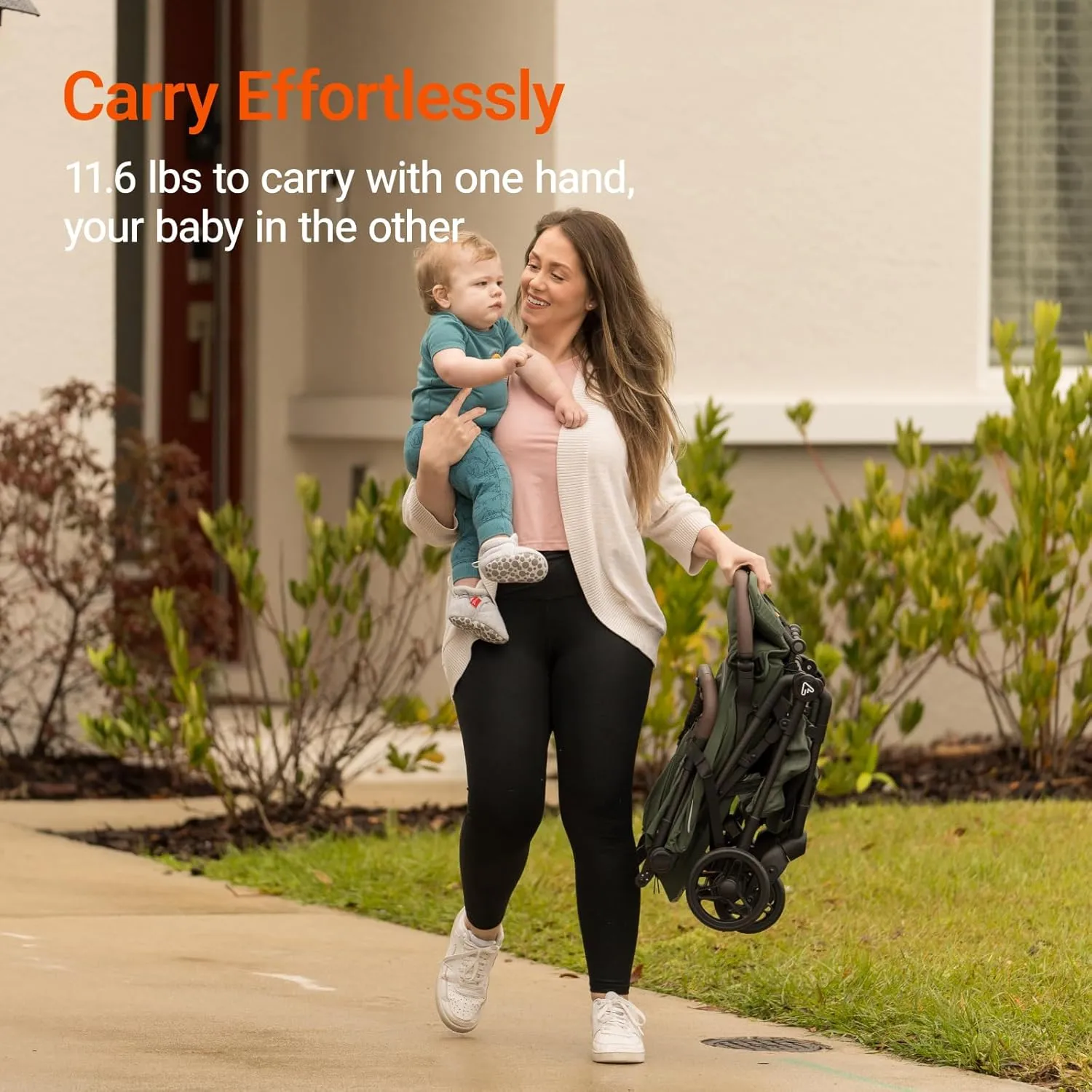 Lightweight Baby Travel Stroller with Carbor Fiber Frame, Compact & Airplane-Friendly, One-Handed Folding Design, 11.6 lbs, Perfect for Toddlers, Organizer & Cushion Included, Green