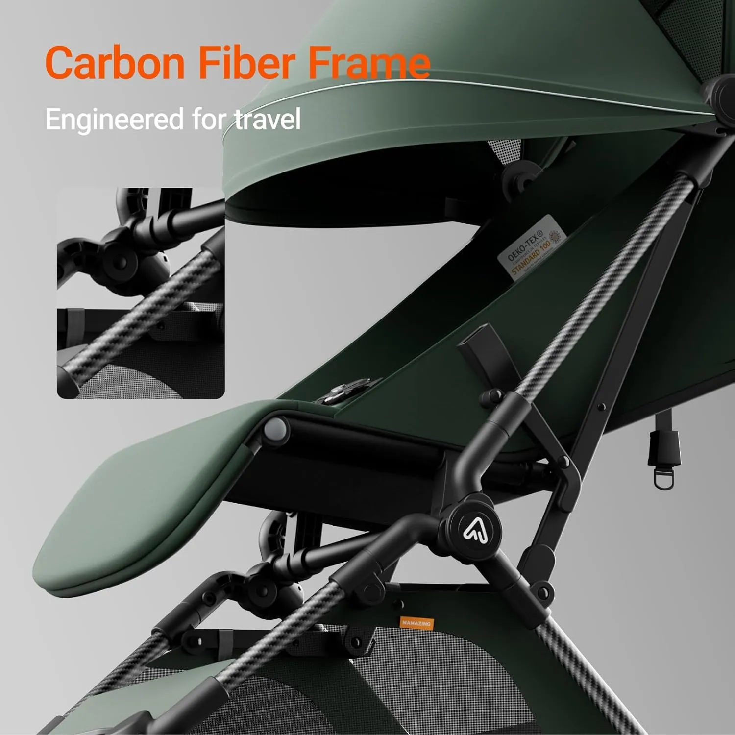 Lightweight Baby Travel Stroller with Carbor Fiber Frame, Compact & Airplane-Friendly, One-Handed Folding Design, 11.6 lbs, Perfect for Toddlers, Organizer & Cushion Included, Green