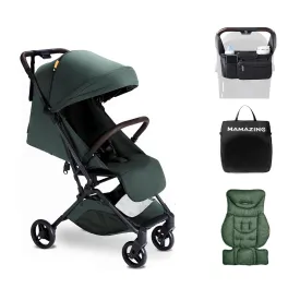 Lightweight Baby Travel Stroller with Carbor Fiber Frame, Compact & Airplane-Friendly, One-Handed Folding Design, 11.6 lbs, Perfect for Toddlers, Organizer & Cushion Included, Green