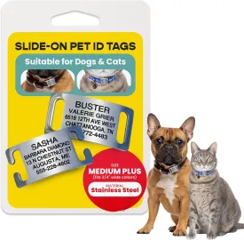 LuckyPet Slide-On Pet ID Tags - Personalized Dog Tags, Durable Stainless Steel, Noiseless, Suitable for Dogs & Cats, Fits 3/4 Inch Collars - Medium Plus, Closed Ends