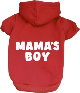 Mama's Boy Mother's Day, Valentine's Day Pullover Fleece Lined Dog Hoodie with Leash Hole (Red Hooded Sweatshirt)