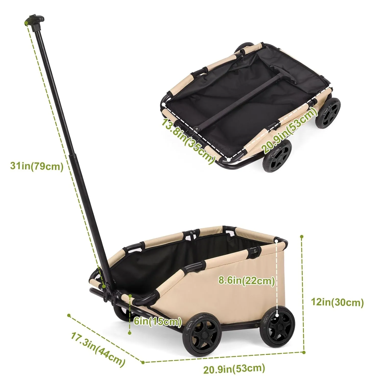 Mini Dog Strollers for Mini Pets, Foldable Multifunctional Shopping Carts with Extendable Pull Handle, Doggie Wagon Built-in Cushion and Safety Rope with Storage Bag (Khaki)