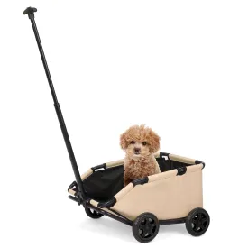Mini Dog Strollers for Mini Pets, Foldable Multifunctional Shopping Carts with Extendable Pull Handle, Doggie Wagon Built-in Cushion and Safety Rope with Storage Bag (Khaki)