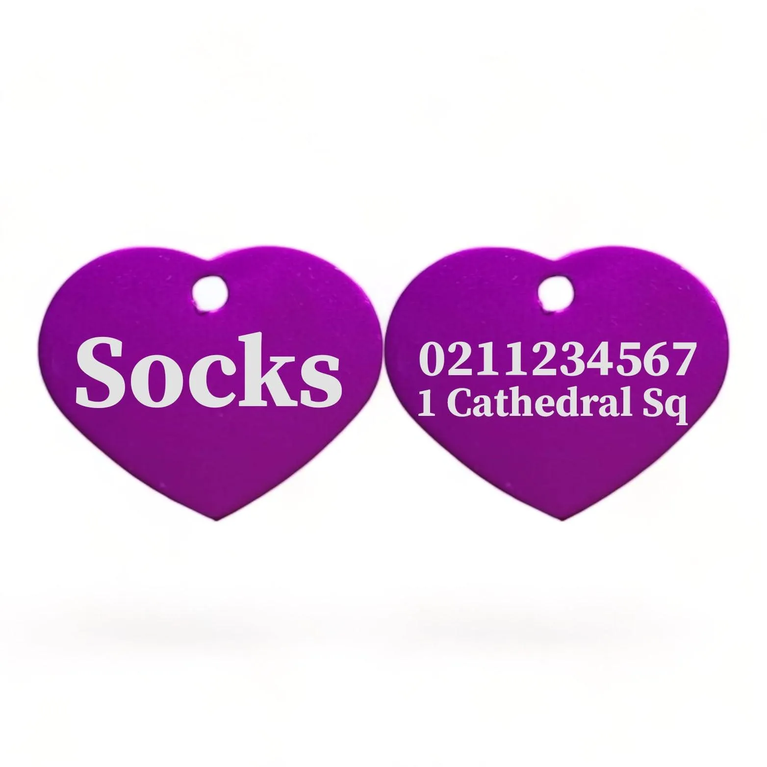 Name Front & 1 Number & Address Back | Heart Aluminum | Cat, Kitten & Dog ID Pet Tag