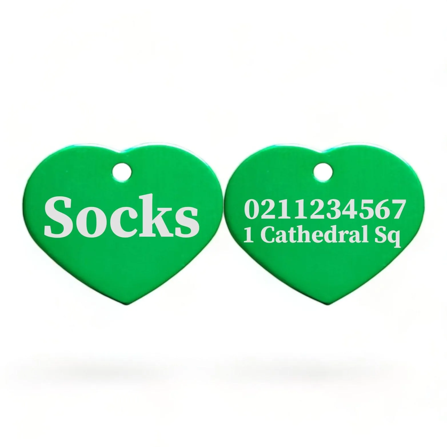 Name Front & 1 Number & Address Back | Heart Aluminum | Cat, Kitten & Dog ID Pet Tag